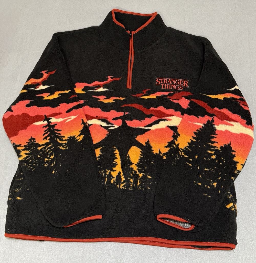 Netflix Stranger Things Men's Faux Shearling Quarter-Zip Jacket LARGE